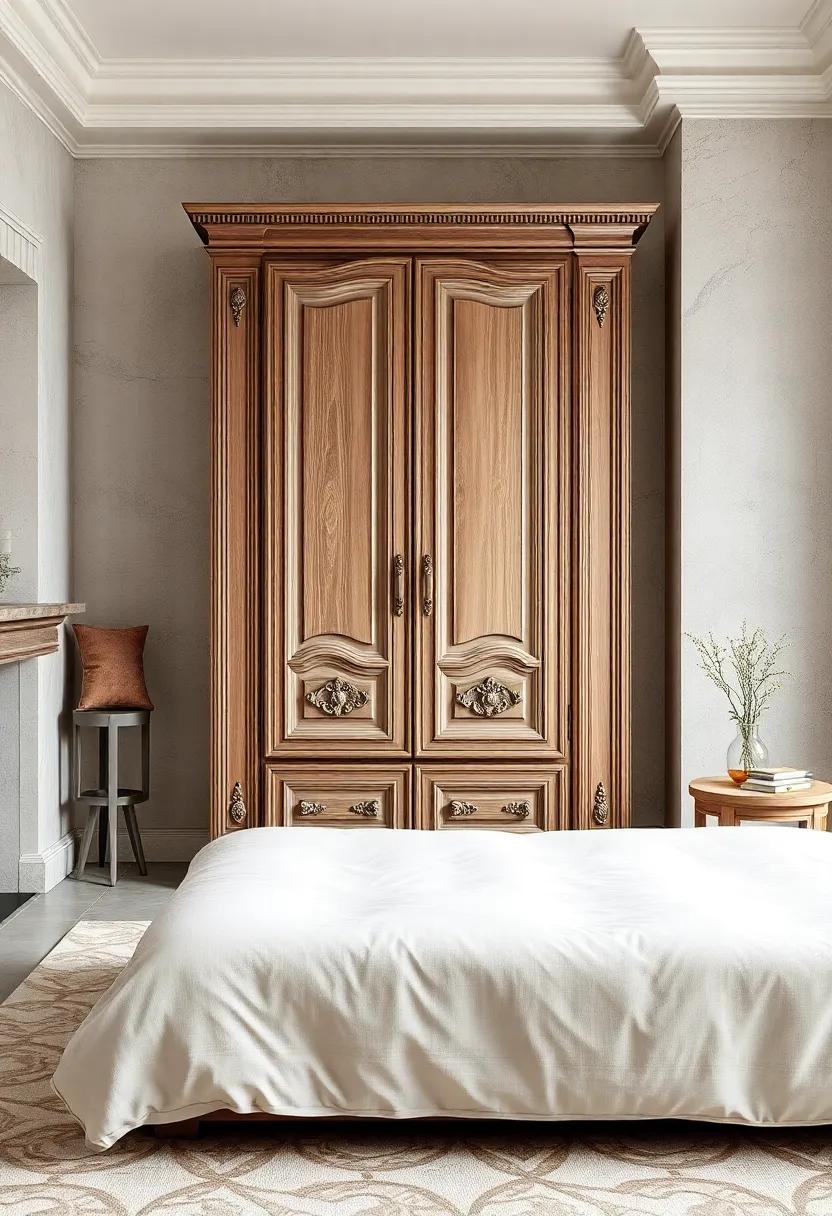 Vintage Charm: Discover a wardrobe that captures the essence of bygone eras with ornate carvings and classical hardware, bringing character and elegance to your bedroom