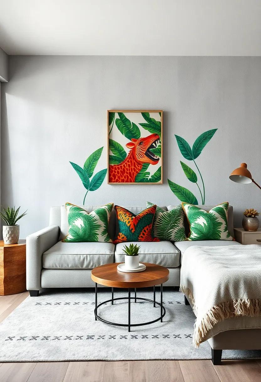 Graphic ‍Jungle: Go‍ bold with⁤ pillows featuring large, vivid‌ jungle prints ⁣to create an adventurous focal point that brings energy and ⁤excitement to‌ the room