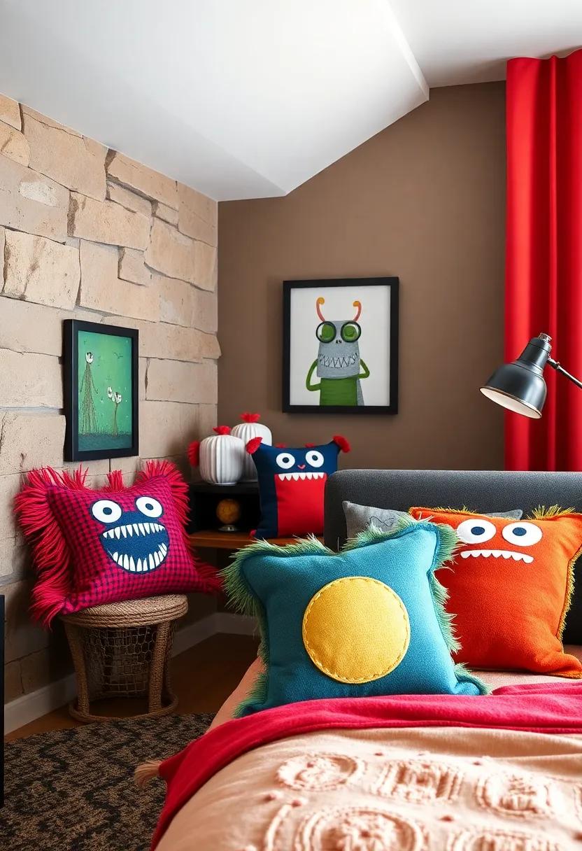 Marvelous Monsters: Choose⁢ quirky monster pillows that complement bold colors, adding a sense of whimsy and fun to unite‌ a theme of ⁣friendly fright