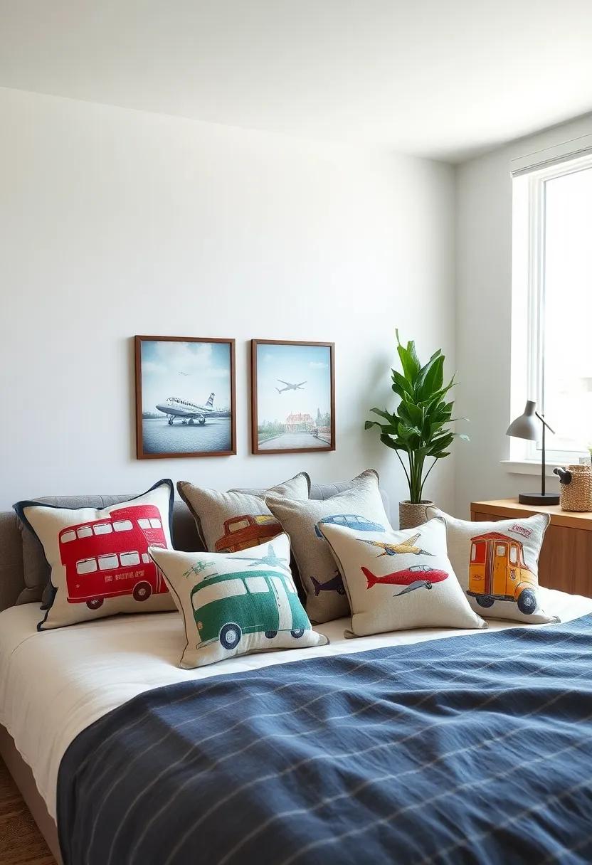 Transportation​ theme: Choose pillows displaying classic types of transportation⁢ like‌ buses, ⁤trains, and planes to inspire a sense of adventure and mobility