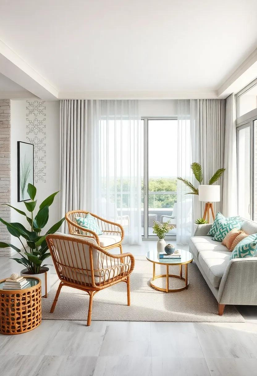 rattan or Wicker furniture: Incorporate rattan chairs or wicker tables, which are classic staples​ in‌ coastal home designs