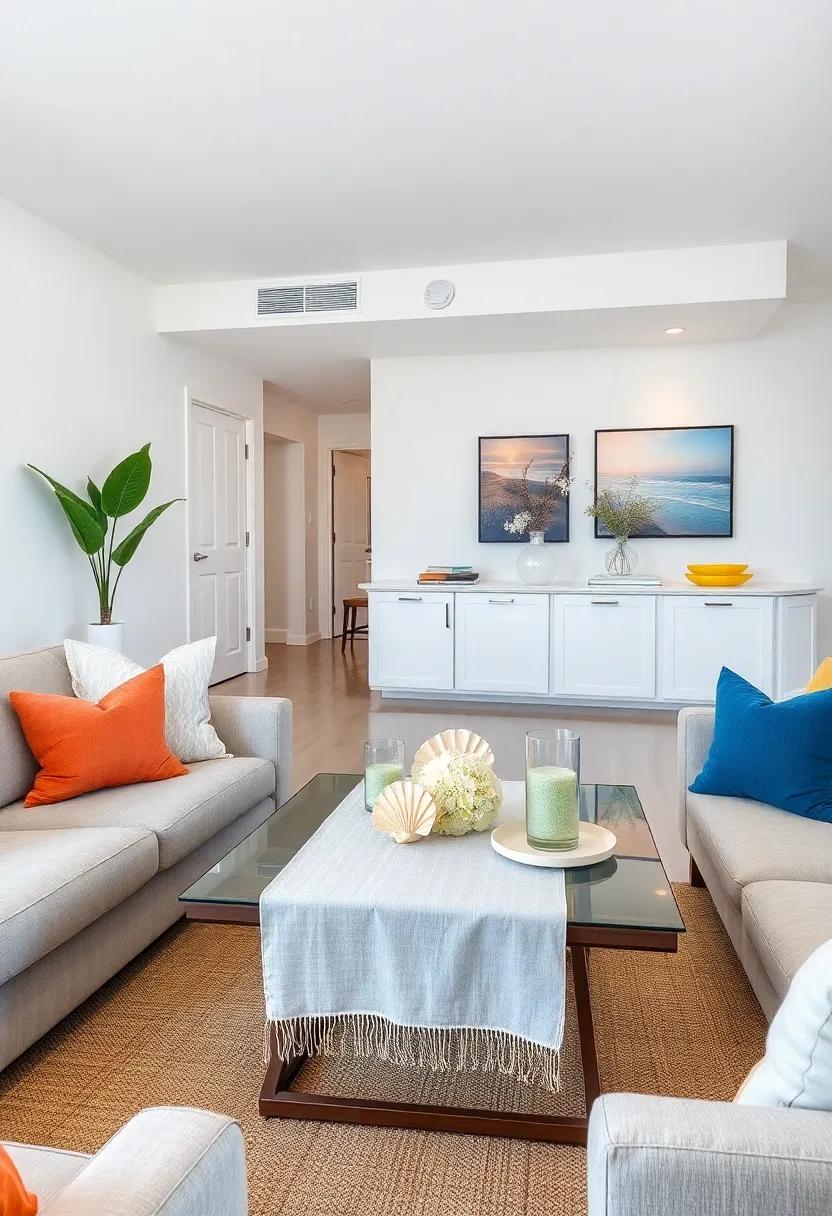 Coastal Table settings: Set your coffee or side tables with beach-themed items, such as ⁤a linen⁣ runner with seashell‌ accents