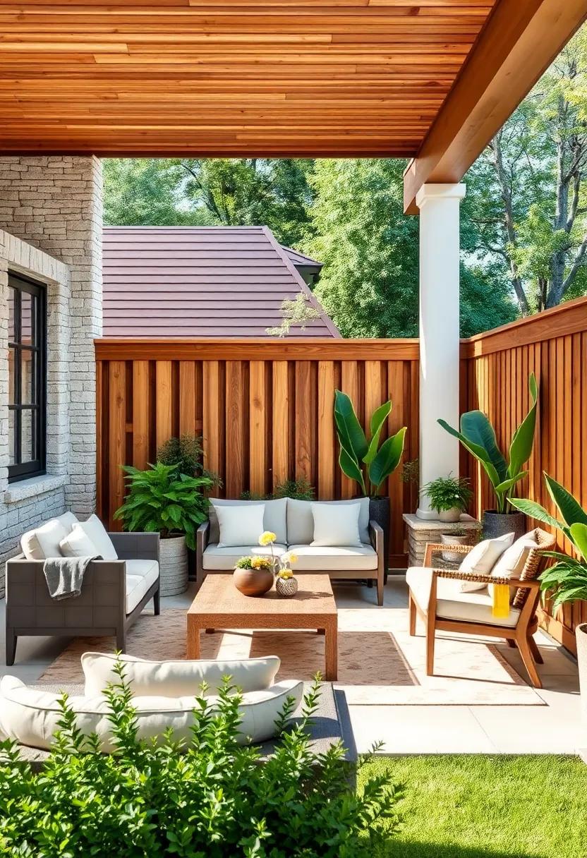 Stone and Wood Combos: Create a stunning visual contrast by using a combination of stone bases and wooden panels, perfect for a rustic yet refined look