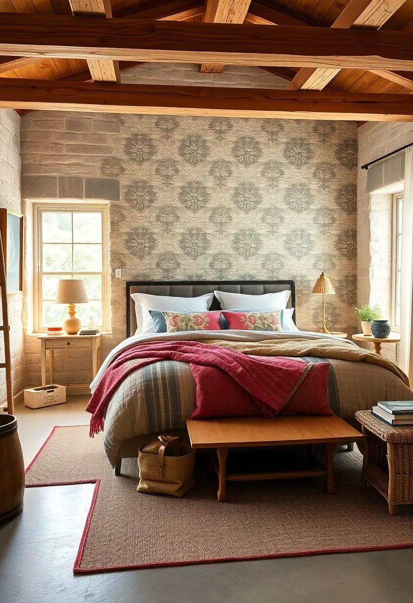Picture a dreamy cottagecore bedroom where rustic wooden beams complement a patchwork quilt, inviting you to snuggle up with a good book