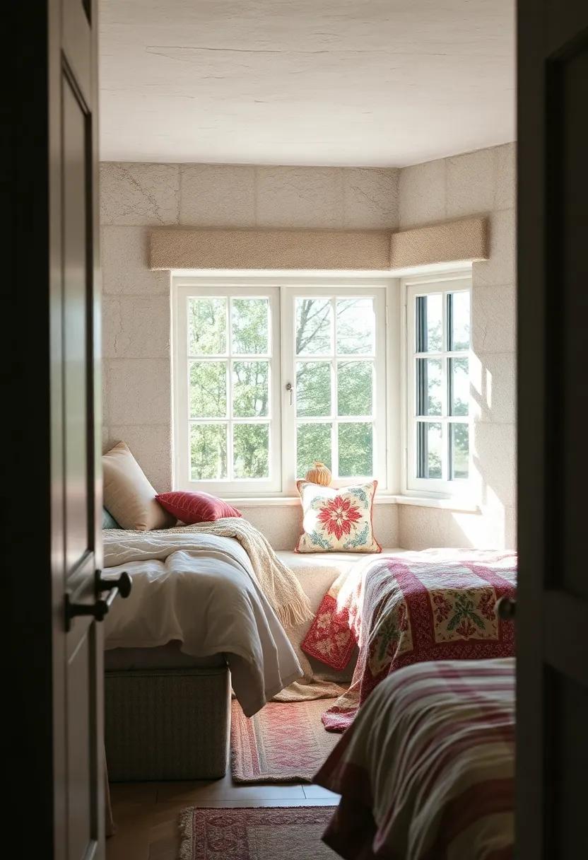 A snug nook with a window seat, enhanced by the addition of a vintage quilt for those peaceful moments spent daydreaming or sipping tea