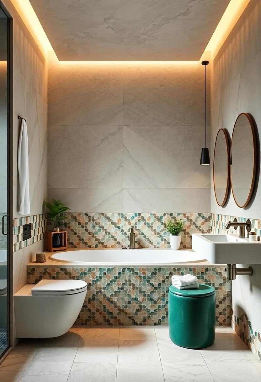 geometric perfection: With a mix of patterns‍ and shapes,this ⁣bathroom‌ showcases intricately ​designed mosaic‌ tiles that catch the eye and ⁢draw admiration