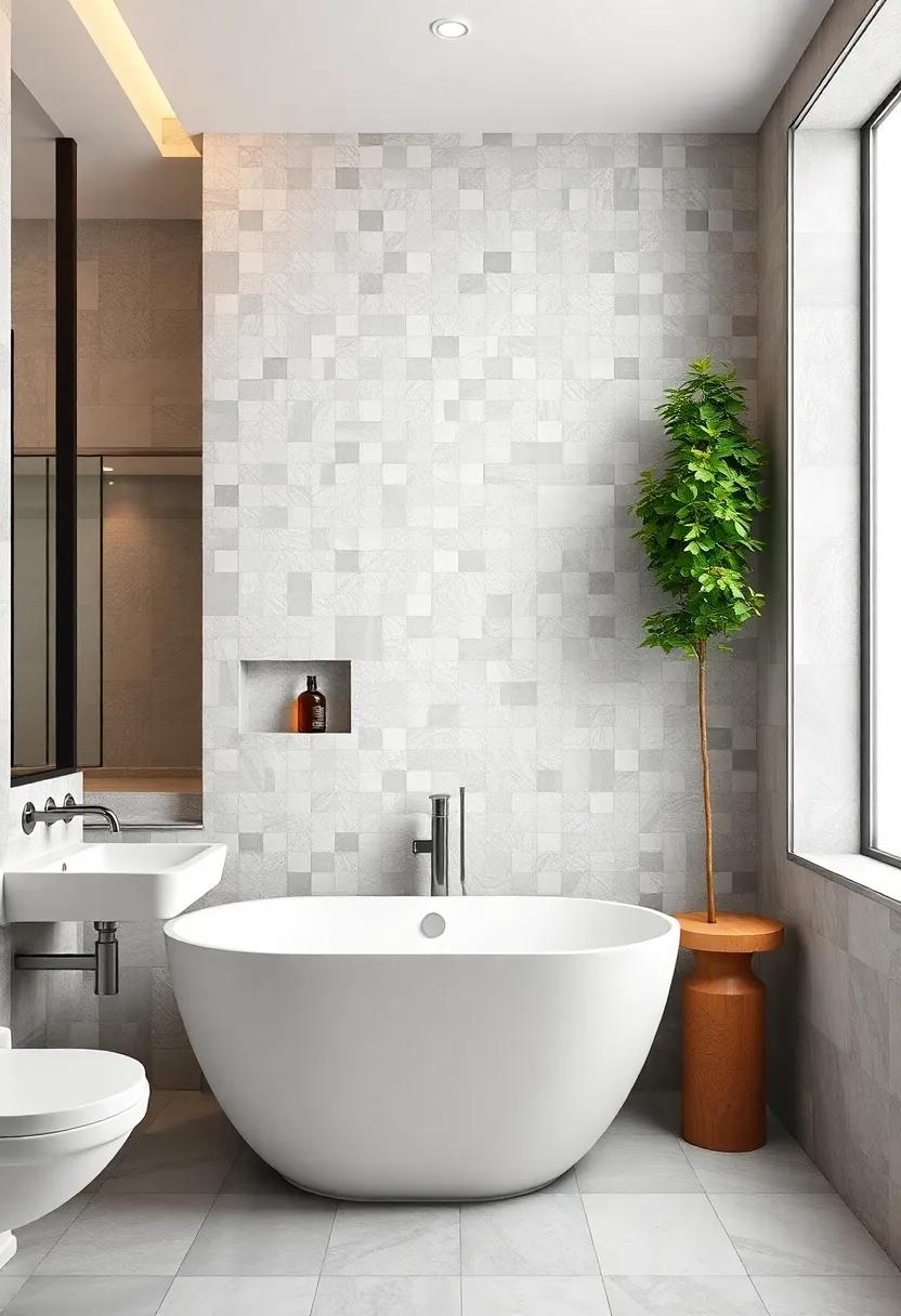 Minimalist⁢ mosaic: Subtle‌ yet striking, this bathroom features monochrome tiles in ⁣varied ‌textures, producing ‌a minimalist aesthetic that doesn’t⁢ skimp on style