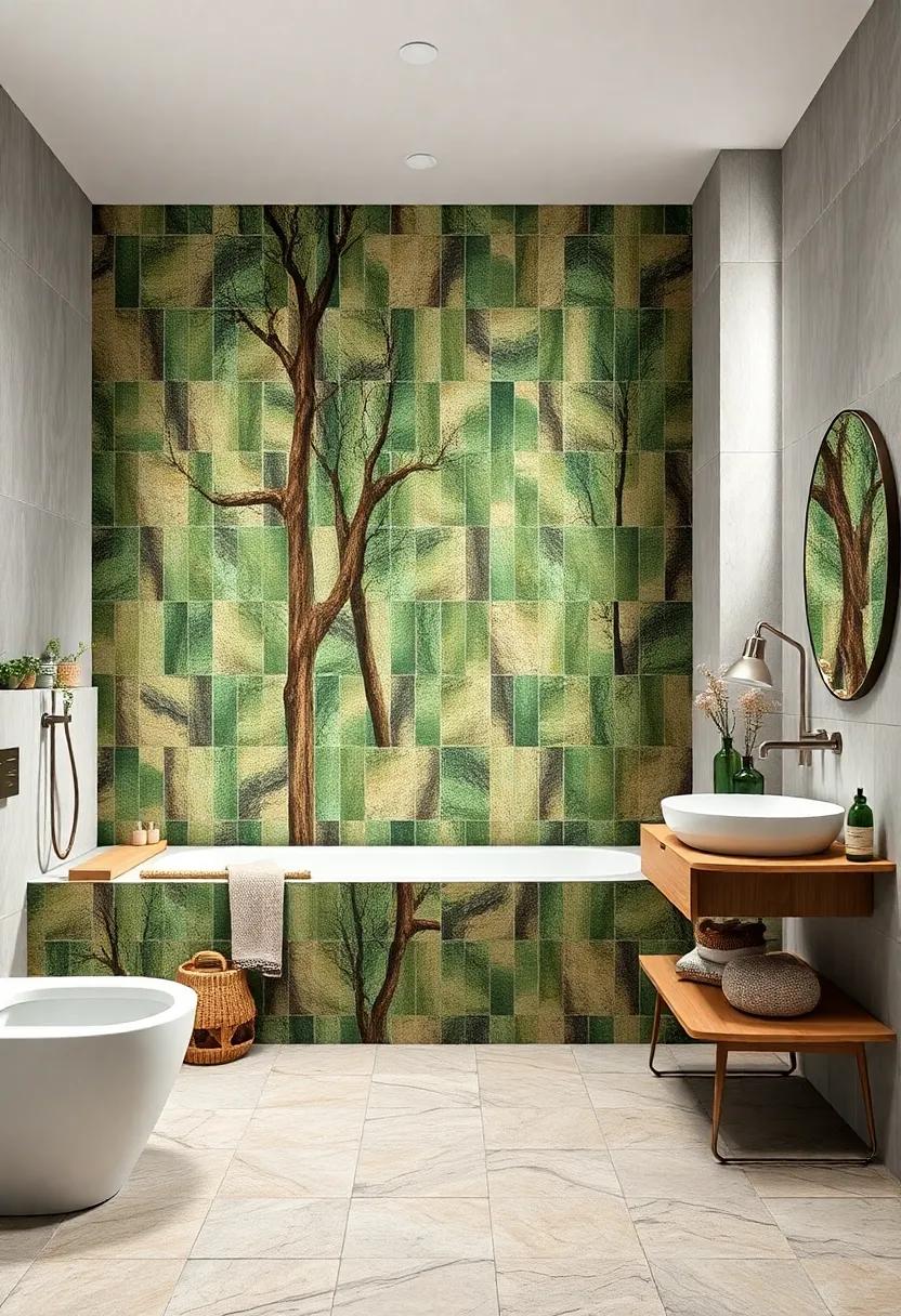 Nature-inspired ⁣serenity: ‍Earthy greens and​ browns in a mosaic pattern ‍resemble a lush​ forest, bringing⁣ an element⁤ of nature into your self-care space