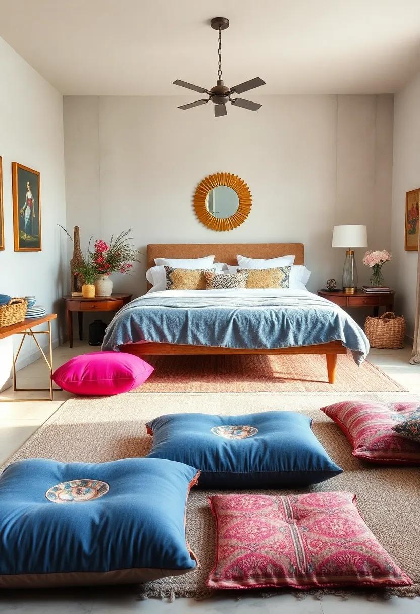 Floor Cushions: Incorporate colorful floor cushions to add informal seating options, perfect for lounging and creativity