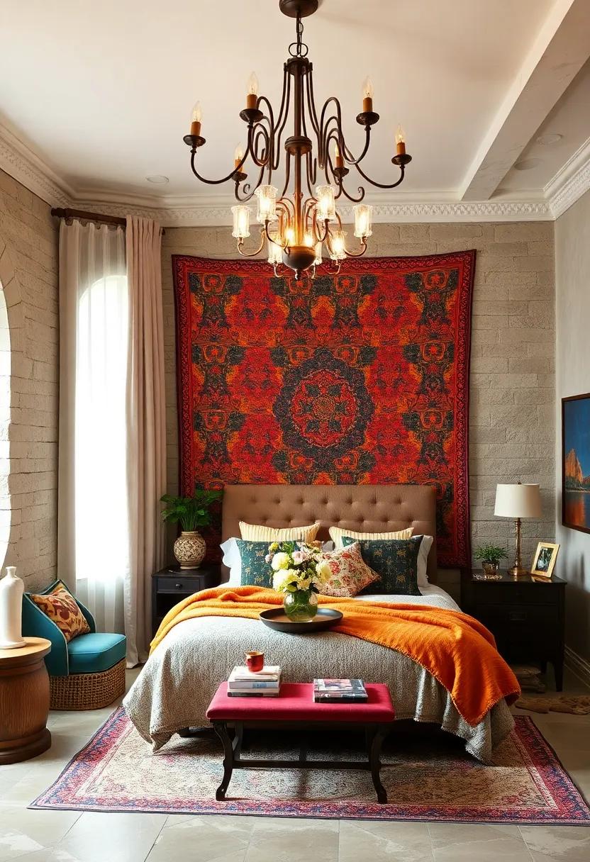 Embrace a Maximalist approach: Layer bold patterns and textures to create a vibrant tapestry that complements your vintage chandelier