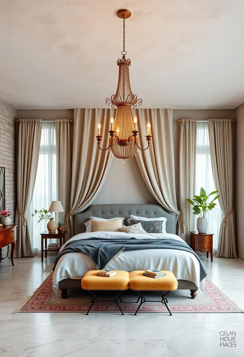 Hang Daring Drapes: Choose heavy,ornate curtains that frame your chandelier,adding drama and softness to the room's ambiance