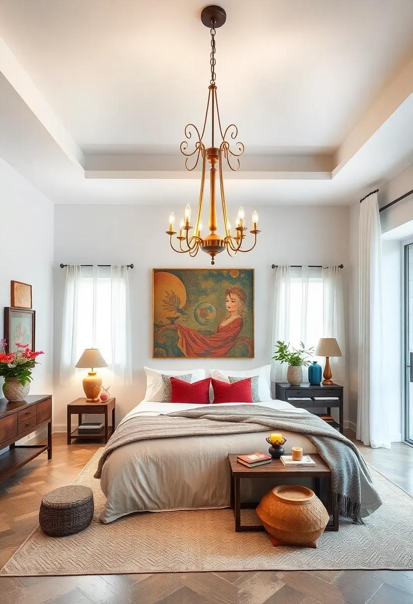 Play with Scale: Mix large and small decorative items around the chandelier to create a dynamic visual interest throughout the room