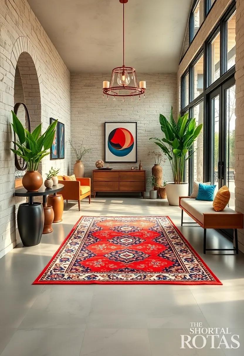 Discover how a vibrant Persian ​rug adds warmth and personality to a modern entryway, instantly elevating the entire space