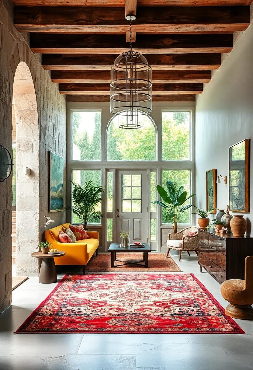 Engage with ⁣the visually striking ⁢nature of a ⁢large-scale‍ print rug that serves⁤ as a conversation starter⁣ and‍ focal ‍point