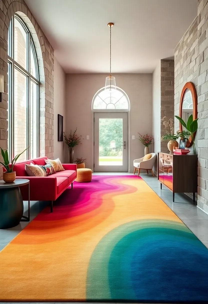 Explore ​the mesmerizing ⁣effects⁣ of a gradient rug that⁣ offers a seamless blend of hues, guiding visitors through the space