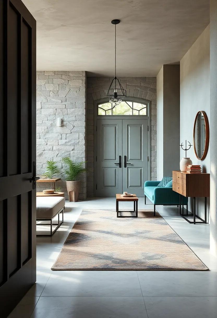 Uncover the elegance of a minimalist entrance featuring ⁤a sleek geometric ​rug that provides ⁤a contemporary ‍touch
