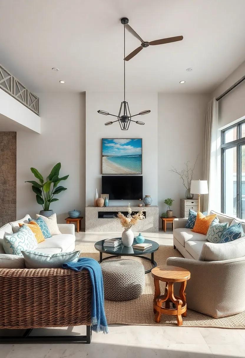 Coastal Retreat: Infuse‌ your living⁣ room with the ⁢refreshing ambiance of⁢ the ocean using‌ soft blues, whites,⁣ and natural textures that⁣ mimic seaside living