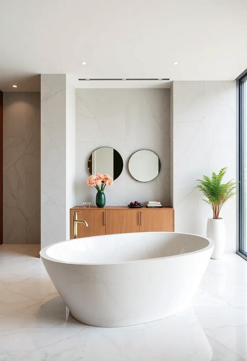 freestanding Bathtub: A sculptural freestanding bathtub in marble ​not only serves ‍as a statement ‍piece but also invites relaxation and indulgence