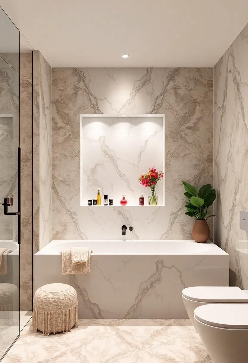 Luxurious shower Niche: Create a​ marble shower niche to display ‍bath essentials,‍ merging functionality with an opulent touch