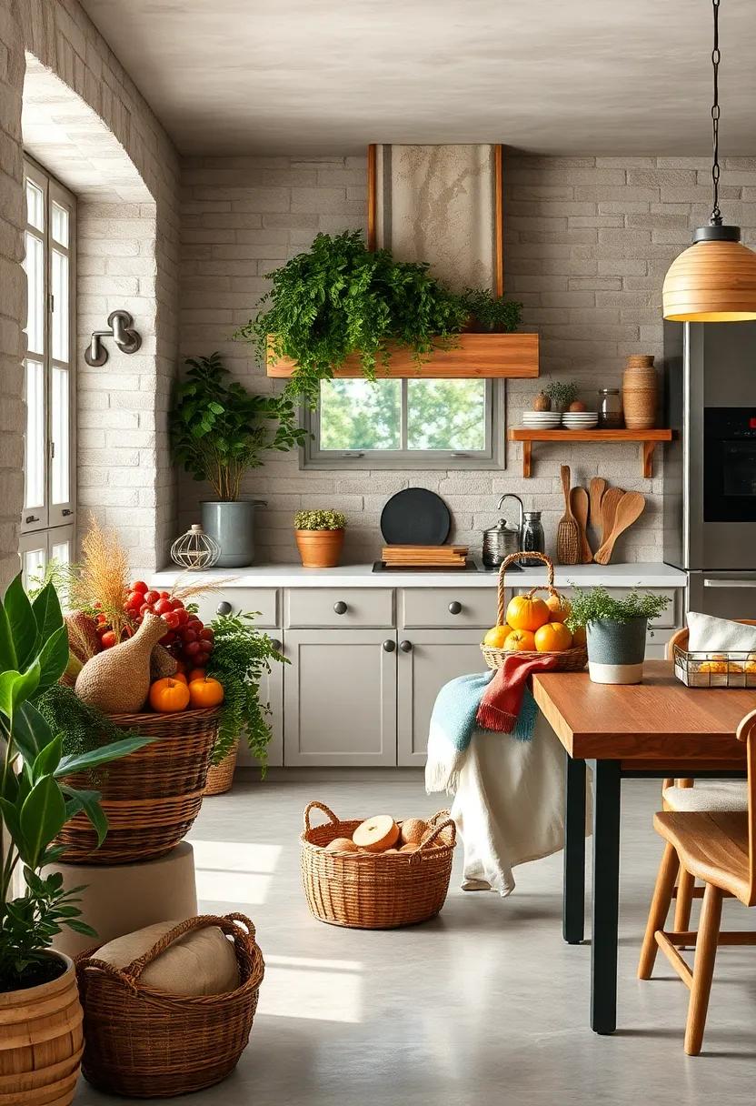 Artisan Baskets Overflowing with ‍Seasonal ⁢Harvests Add Warmth to ​Space