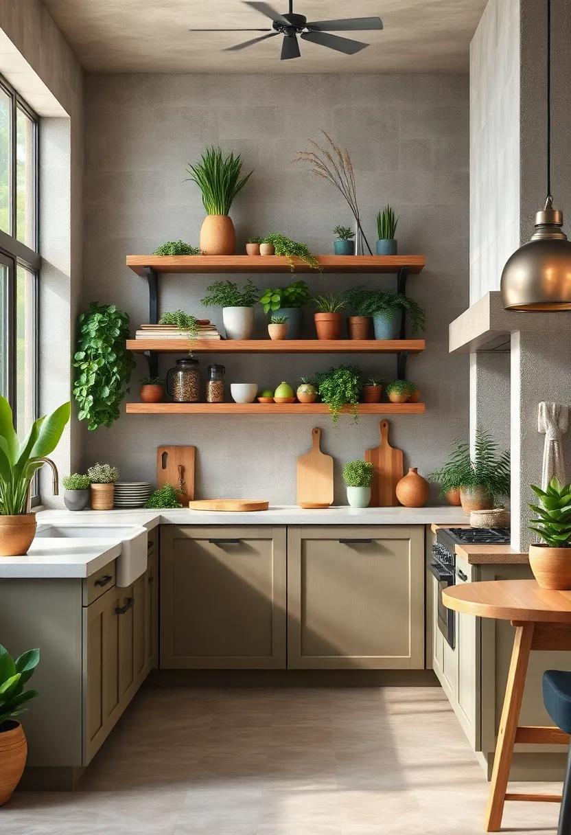 Timeless Shelving Brimming ‌with Herbal Greens‌ and Succulents