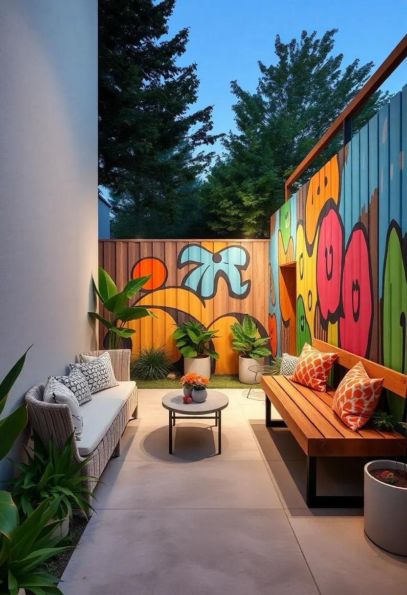 Colorful Art Fence: A fence adorned with‍ murals and integrated benches invites ​artistic‌ interaction, ​becoming a space for⁣ creativity and community engagement in ‍your backyard