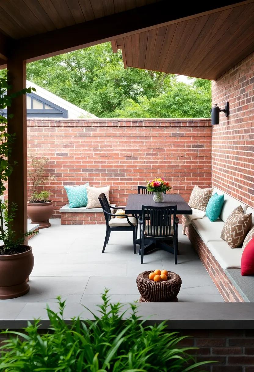 Timeless Brick Beauty:⁤ A brick fence‍ with matching built-in benches creates a classic, sturdy ambiance ⁣that​ invites friends and family ⁤to ​enjoy ‍outdoor meals ‌together