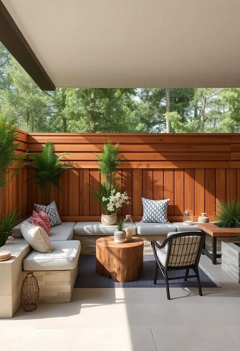 Whispering Pines ‌Design: A fence crafted from natural⁤ wood with seamless seating allows for ⁢both aesthetic appeal and comfort, while harmonizing with the surrounding landscape