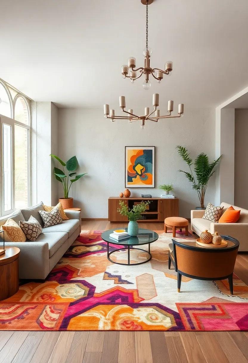 Artistic Area Rugs: Ground your living room design with a unique area rug that adds texture and visual interest while unifying the space