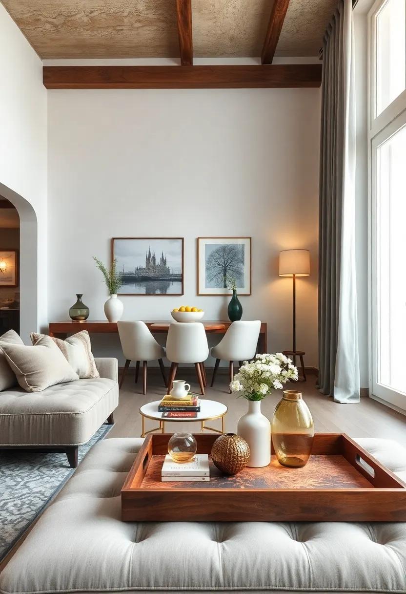 Decorative Trays: Use chic decorative trays on coffee tables or ottomans to organize items and add a layer of sophistication