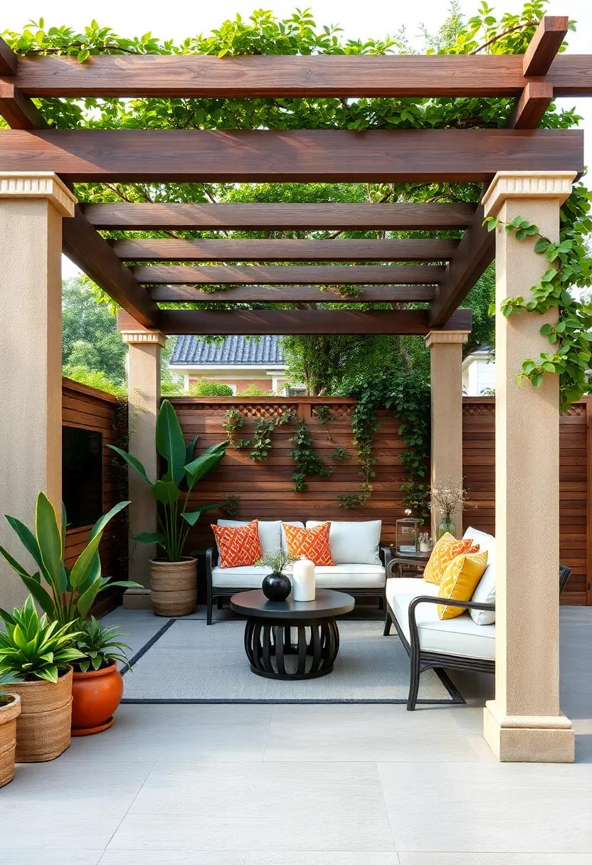 Pergola‌ with⁢ Climbing ‍Plants: Design a pergola supported by lattice sides ​that invites greenery​ while providing shade and​ privacy