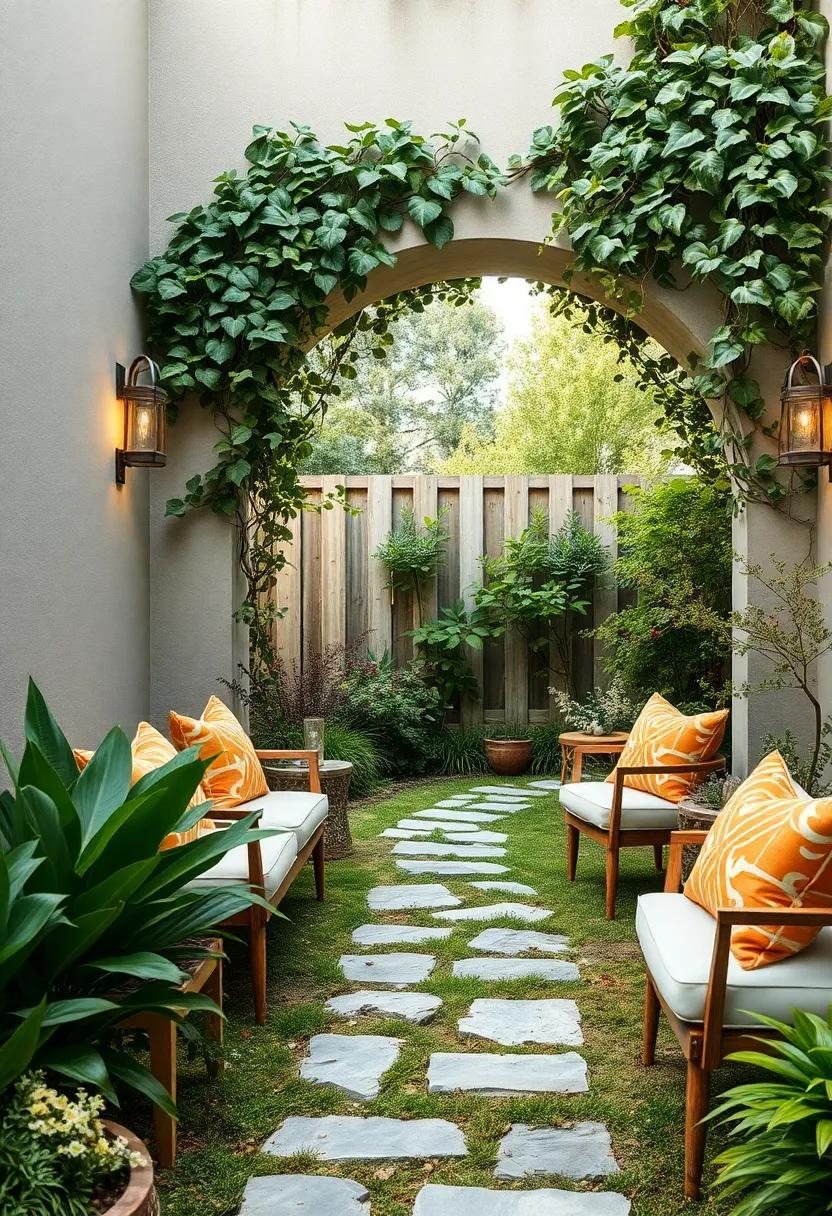 Garden Retreat: Enter a secret garden⁢ via an ‍archway ⁢adorned ‌with climbing vines, ⁢guiding ‍you along a winding⁣ path ​nestled between​ a‍ charming fence