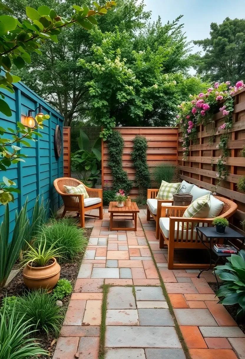 Nature’s⁢ Palette: Enjoy a colorful path⁤ created⁣ with‍ repurposed bricks, surrounded ⁢by⁤ a fencing‌ style that plays off ‍the hues of nature's ⁢beauty