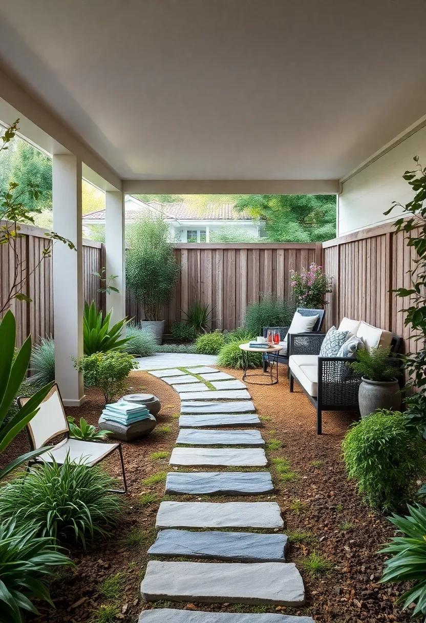 Path​ of ⁢Discovery: Follow a stepping stone path leading to hidden ⁢nooks and cozy ‌seating ⁢areas, enhanced by⁤ privacy fencing that offers solitude