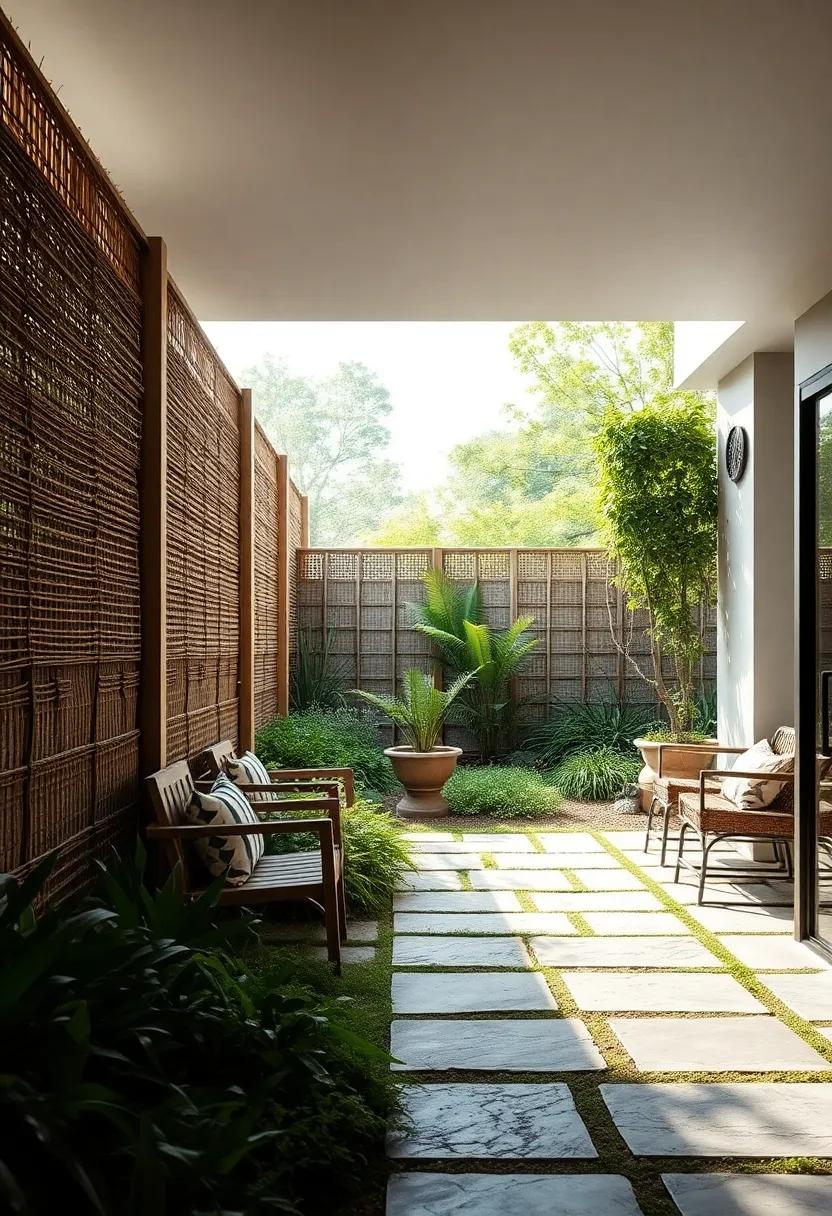 Rustic Retreat: Take a stroll down a bushy path protected by ​rustic woven fencing that⁢ embraces the​ untamed⁢ nature​ of ‍your garden