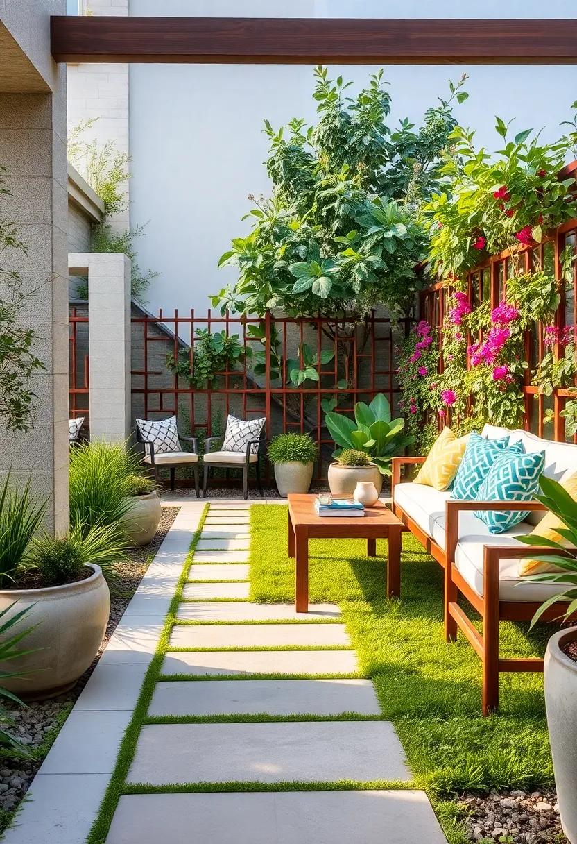 Timeless Trellis: Admire the aesthetic⁢ of a pathway flanked by‍ a trellis fence, allowing climbing plants to create a living ‍wall of color and texture