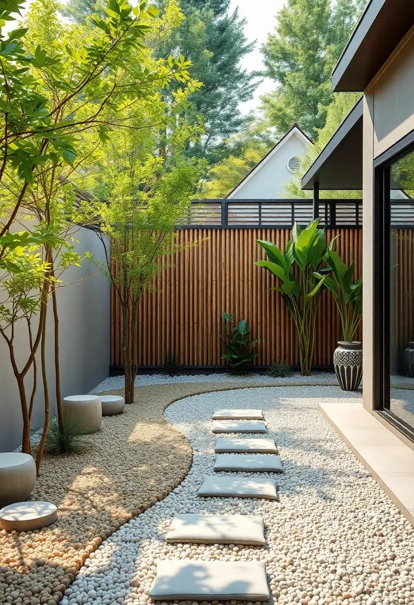 Zen Appeal: Find ⁢tranquility in a minimalist gravel path that ⁤winds through carefully arranged pebbles and bamboo fencing, ⁣fostering a peaceful retreat