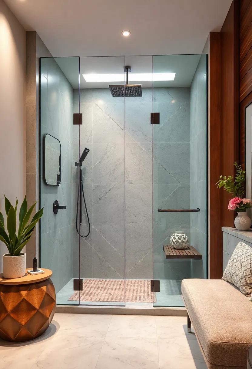 Geometric Styles: Marvel ‍at unique geometric patterns in glass installations that can create a visually stunning focal point in your bathroom