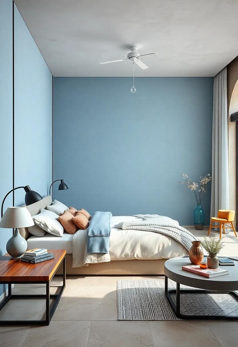 Coastal Calm: Light blue linen-covered walls transform this seaside escape into a tranquil retreat, ⁢reflecting the soothing colors of the ocean