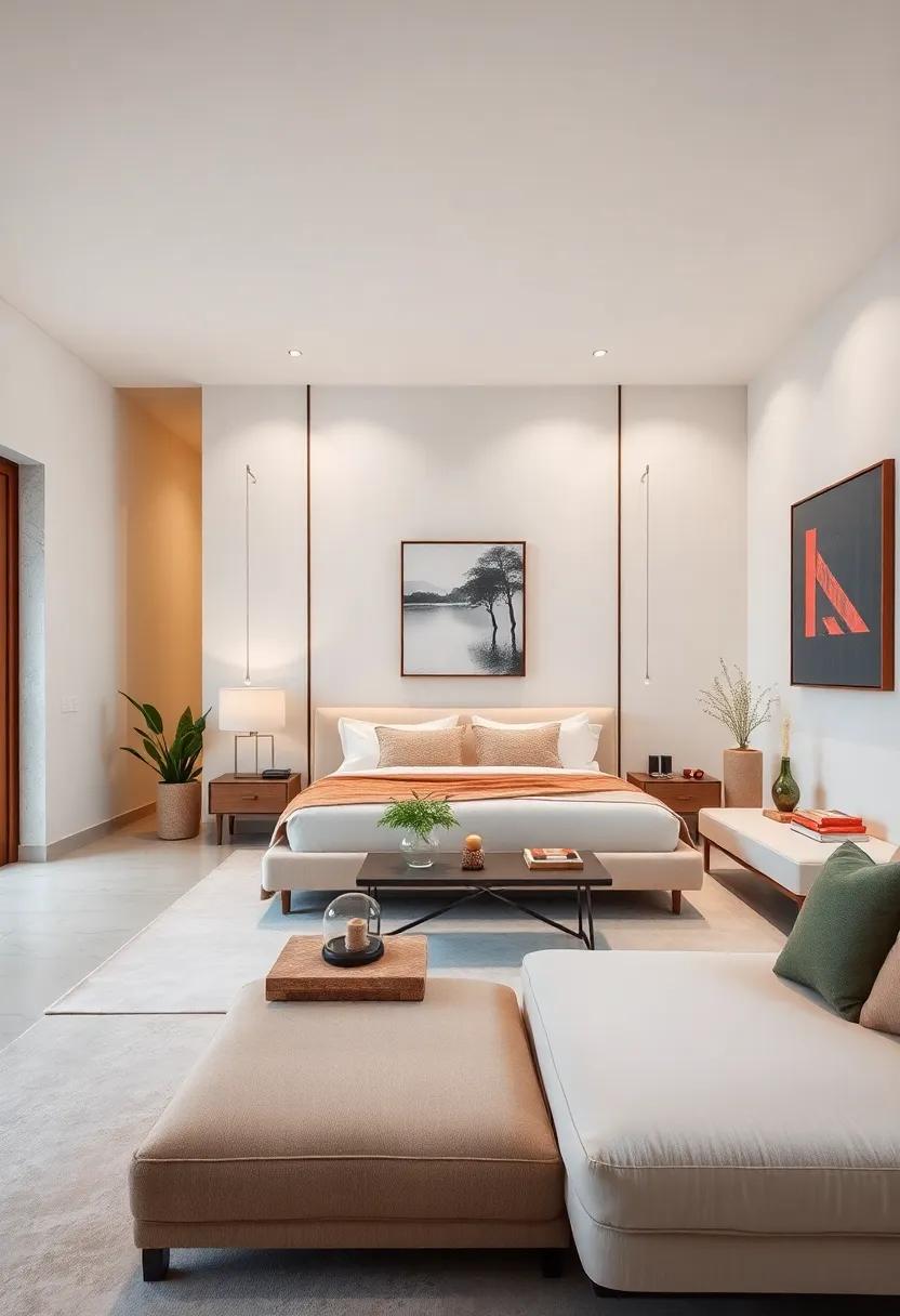 Modern Minimalism: Simple yet striking, the crisp white upholstered walls in this contemporary haven provide a chic backdrop for luxurious furnishings and art