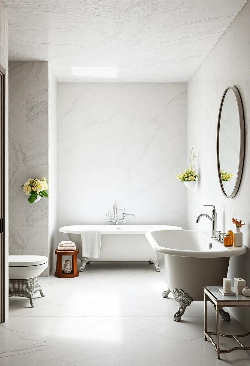 Classic Revival: Embracing traditional elements like clawfoot tubs and silver details, this design revives past elegance in a fresh way