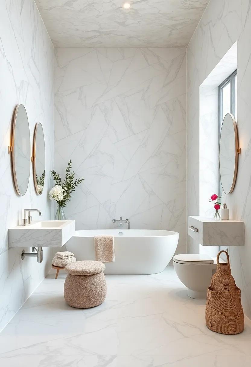 Ethereal escape: Soft white walls combined with shimmering silver accents contribute to a light, airy feel in this dreamy bathroom retreat