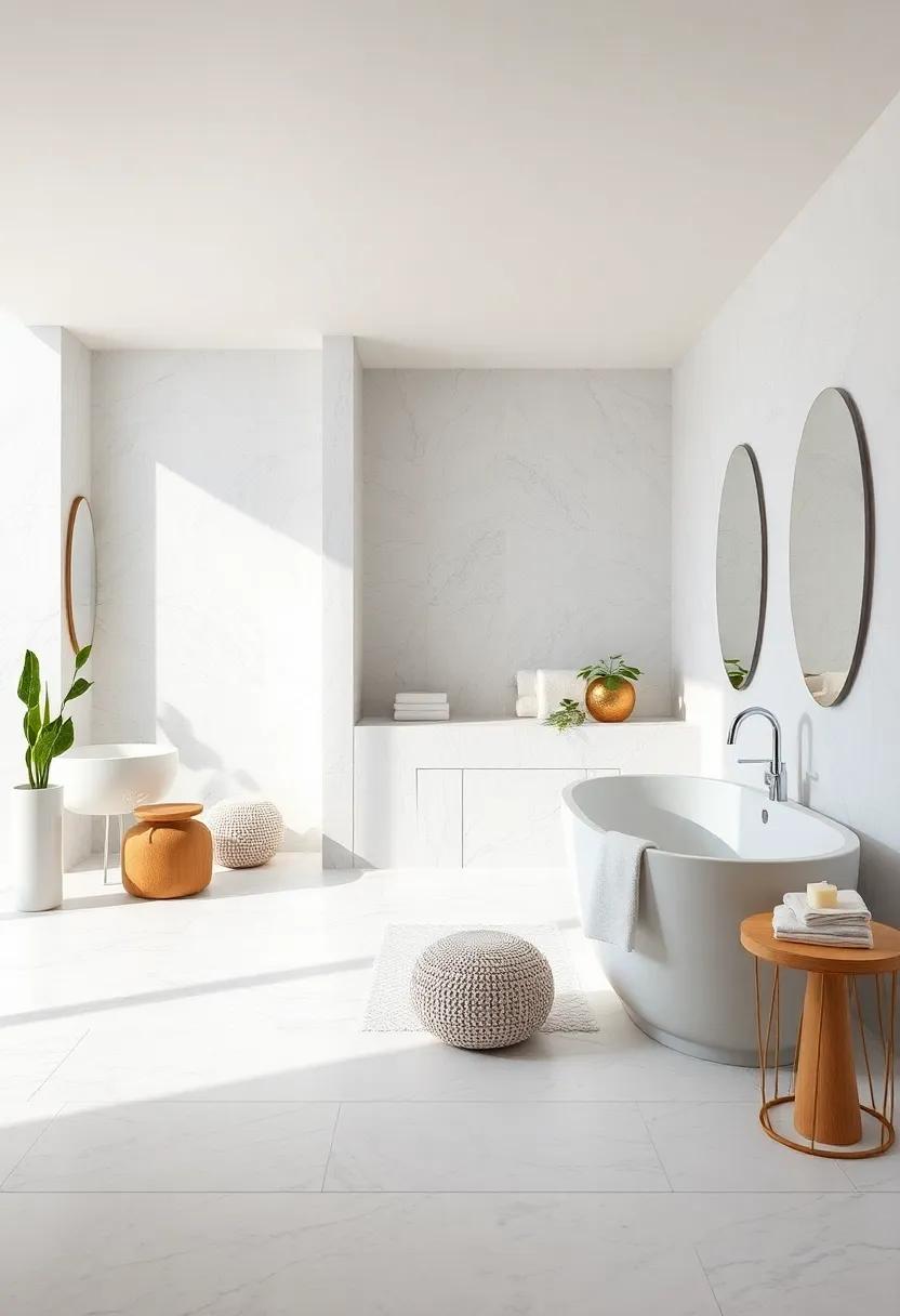 Spa-Inspired Retreat: Soothing white tones combined with soft silver accents and natural elements create a peaceful spa-like atmosphere