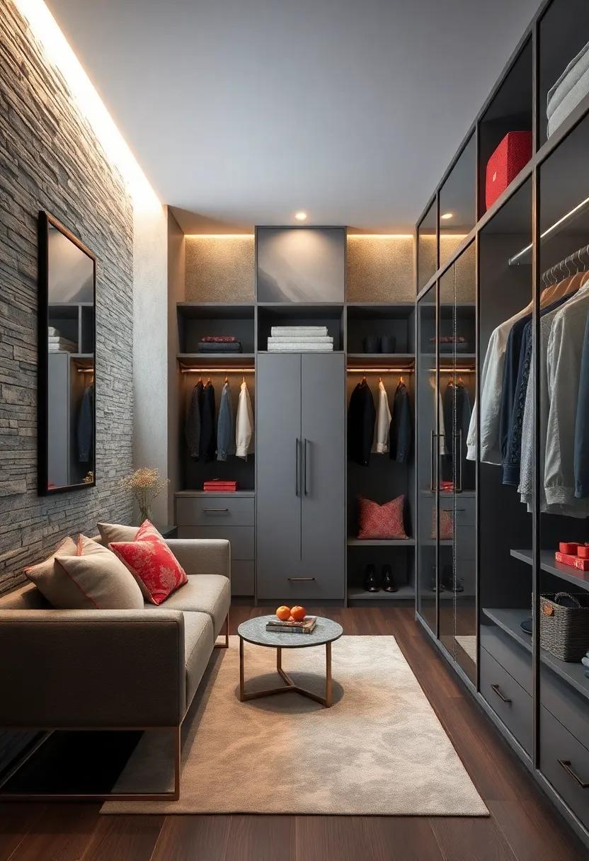 Stylish Accent Walls: Consider a feature wall painted ‌in a deep charcoal gray or adorned with textured wallpaper to create​ a​ striking backdrop for​ your wardrobe