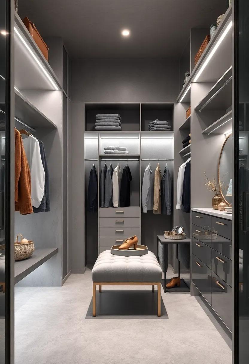 Elegant Hanging Systems:‍ Discover how a beautifully organized hanging system can ‍transform ‍your closet, featuring silver rods and gray hangers for a cohesive look