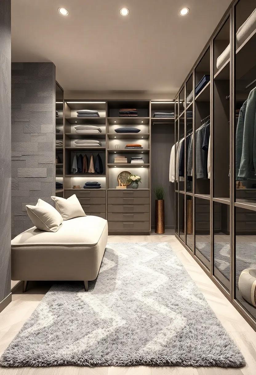 Luxe Area ​Rugs: Add warmth and⁣ comfort underfoot with plush area⁢ rugs in soft gray tones, ⁣making your walk-in closet feel more like a personal retreat