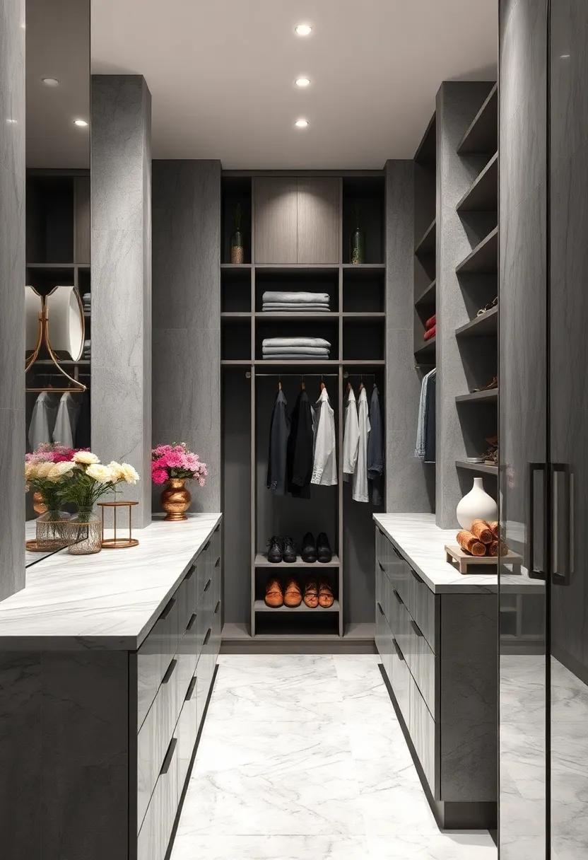 Marble-Inspired⁣ Surfaces: Capture the essence of luxury with gray marble countertops ‍that serve ⁣as both functional and aesthetic elements in your closet