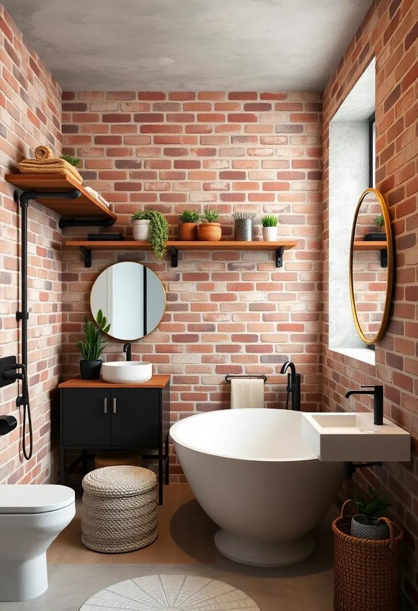 Inspiration from urban⁢ lofts:⁣ see how exposed brick walls complement⁢ intricate pipe shelving, ‌giving your bathroom an effortlessly chic vibe