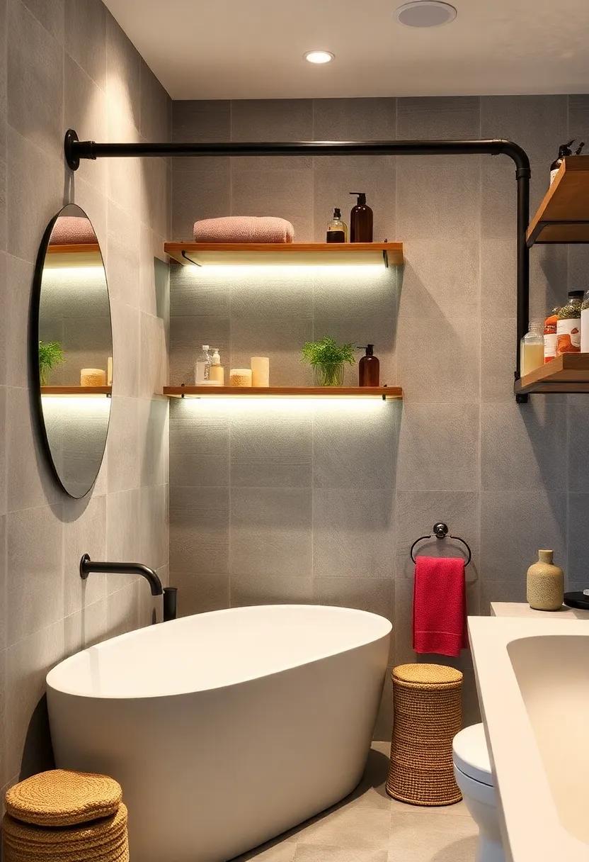 Lighting solutions: explore how‍ integrated​ lighting in pipe ‍shelving⁢ elevates the overall​ ambiance ⁤of your bathroom, blending utility with design