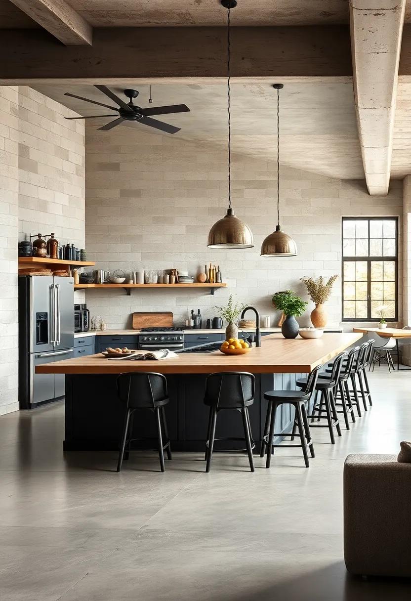 Large Kitchen island: A⁤ spacious kitchen island serves as both a functional workspace ⁣and a gathering​ spot, essential‍ for any industrial kitchen